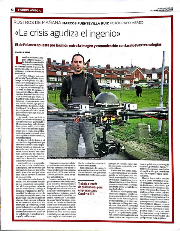 El Diario Montañes nos dedica un pequeño espacio. Fotografia aerea con drones en Cantabria, video aereo con drones en Cantabria.